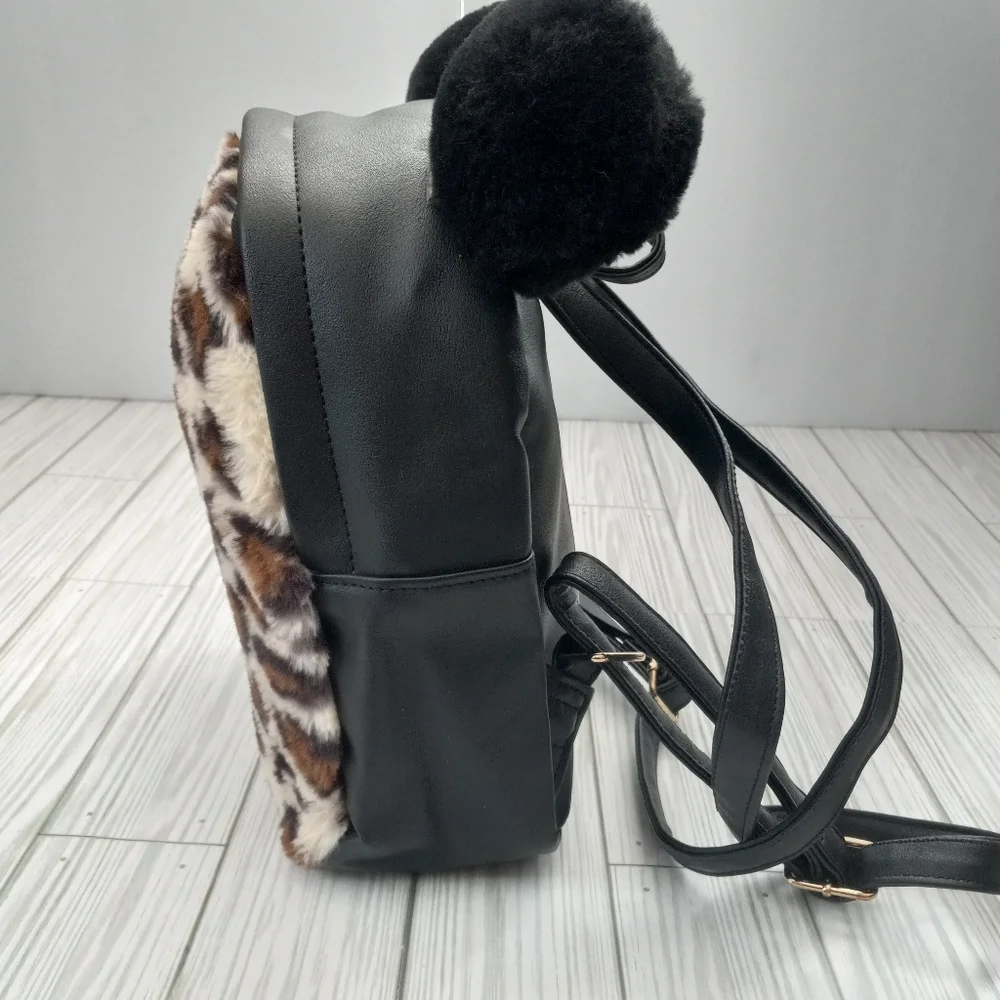 Deb & Dave Faux Fur Leopard Print Mini Backpack